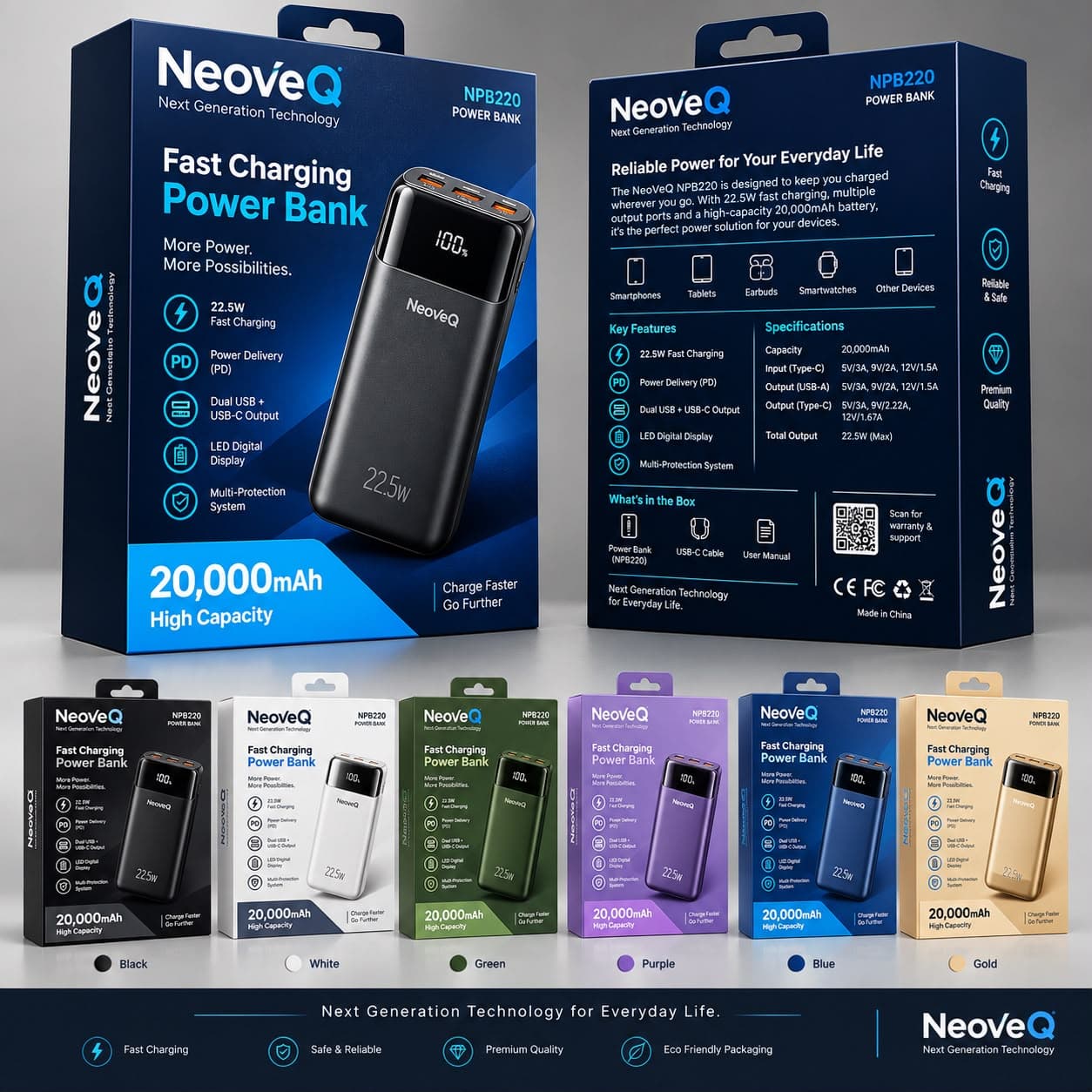 NeoVeQ Fast Charge Power Bank 20,000mAh
